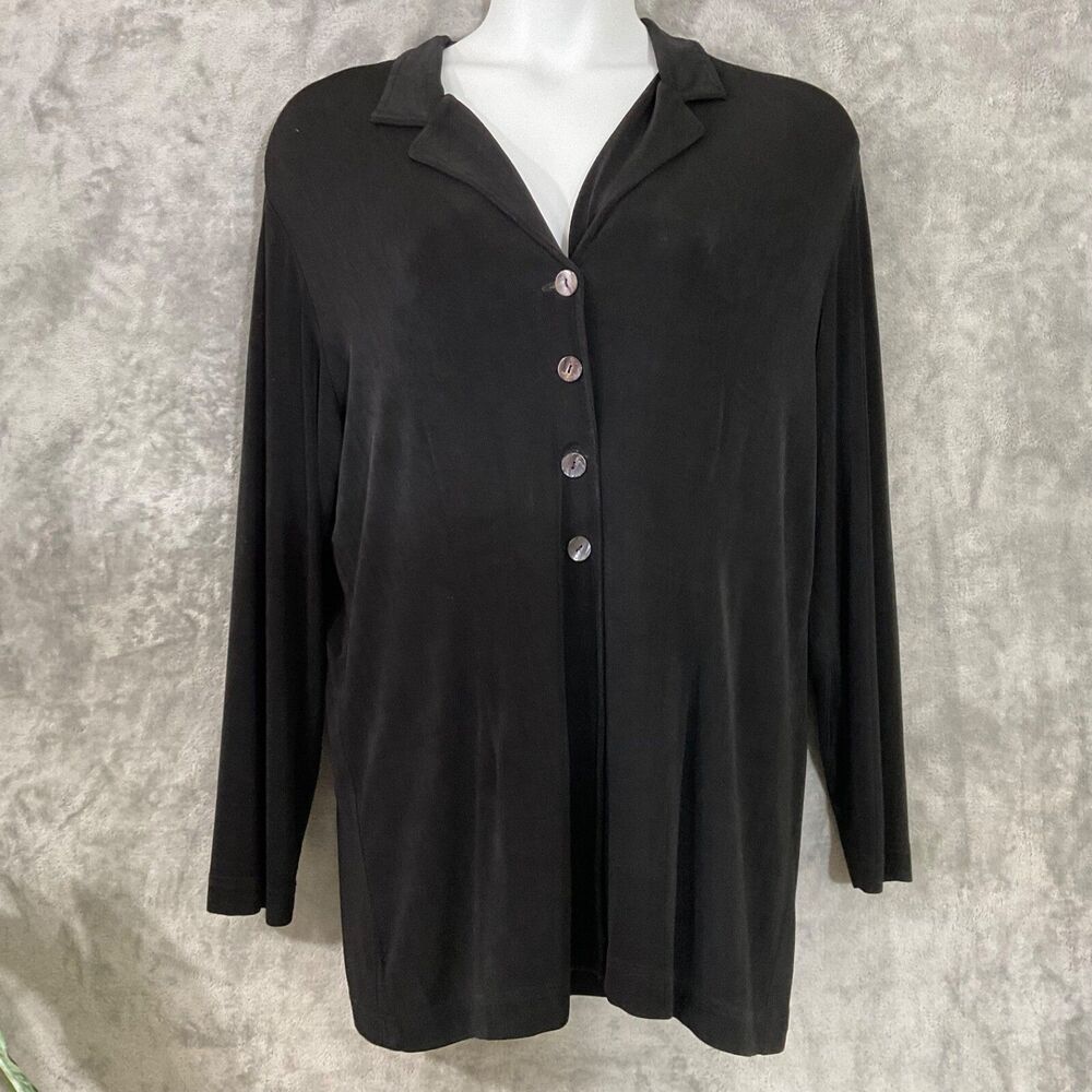 Travelers By Chico's Long Sleeve Button Front Cardigan Size 3 (XL) Black USA